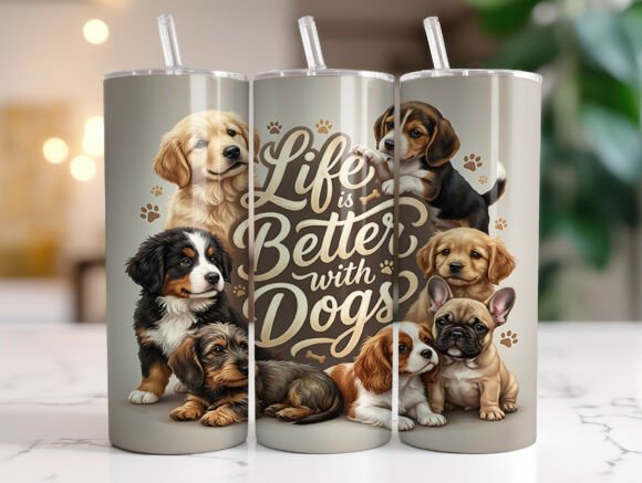 20oz Life is Better with Dogs Tumbler Graphics for Tumbler Wraps