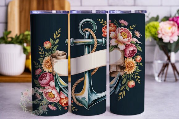 Anchor Floral 20oz Tumbler Wrap Graphics