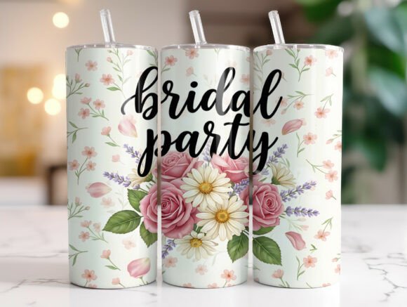 Bridal Party Pink Flowers Tumbler Wrap
