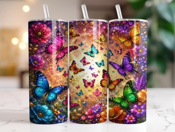 Colorful Butterfly Floral Tumbler Wrap Graphics