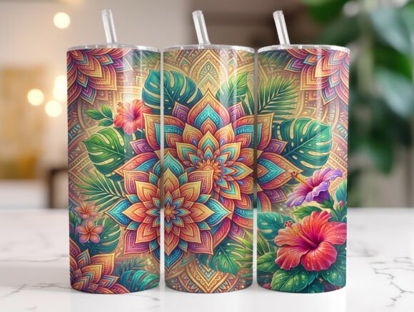 Colorful Tropical Floral Mandala Tumbler Graphics