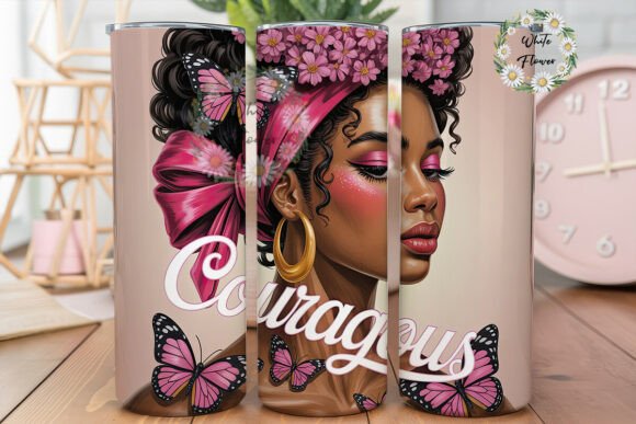 Courageous Afro Pink Floral Tumbler Graphics