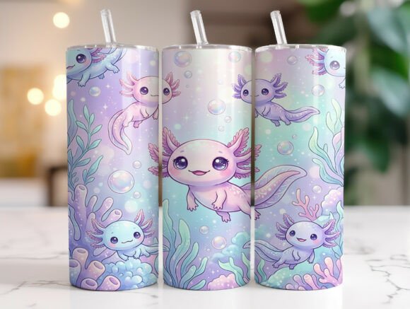 Cute Axolotl Pastel 20oz Tumbler Wraps Graphics