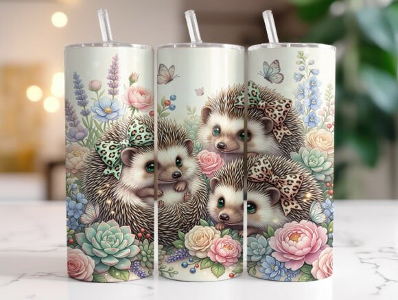 Cute Floral Hedgehog 20 Oz Tumbler Wrap