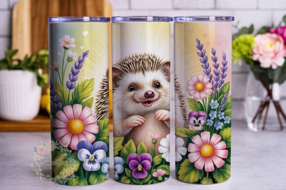 Cute Hedgehog Floral Tumbler Wrap Graphics