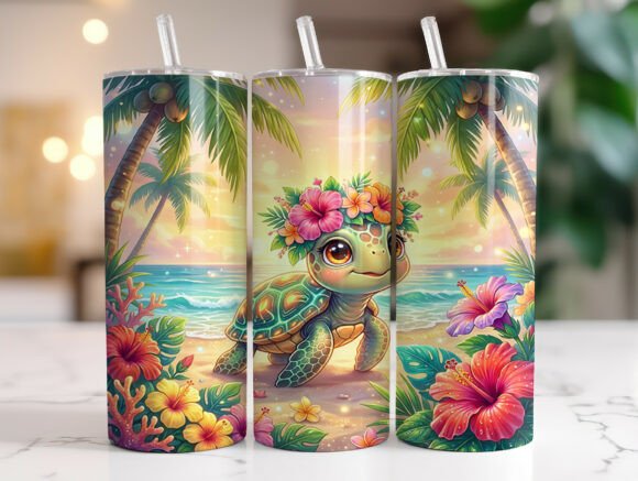 Cute Tropical Turtle Beach Tumbler Wrap: Graphics & Tumbler Wraps
