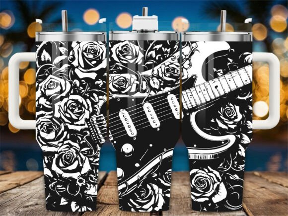 Electric Guitar Rose 40oz Laser Tumbler: Graphics & Crafts for Local Brands