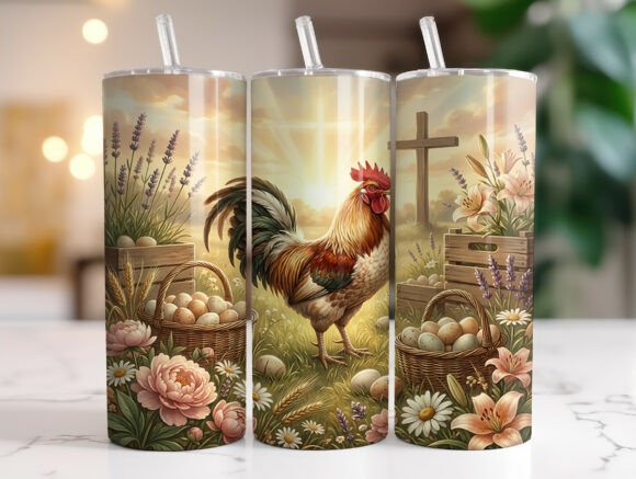 Farmhouse Rooster Cross Tumbler Wrap PNG