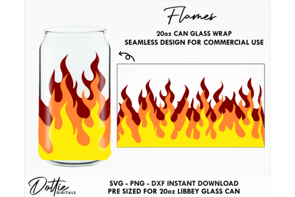 Flames Fire 20oz Glass Can Wrap SVG