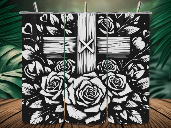 Flora Rose Religious Cross Tumbler Graphics