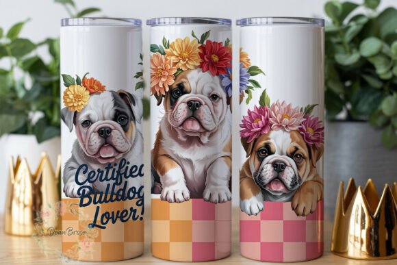 Floral Bulldog Lover 20oz Tumbler Wraps Graphics