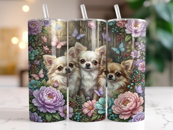 Floral Chihuahua Tumbler Wrap PNG