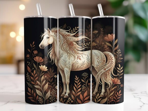 Floral Horse Boho 20oz Tumbler Wrap PNG