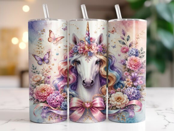 Floral Magical Unicorn 20oz Tumbler Wrap: Graphics & Tumbler Wraps