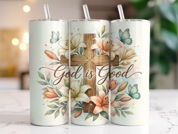 God is Good Cross Floral Tumbler Wraps Graphics