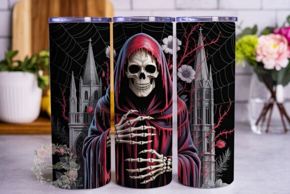 Gothic Reaper Skull Tumbler Wrap Graphics