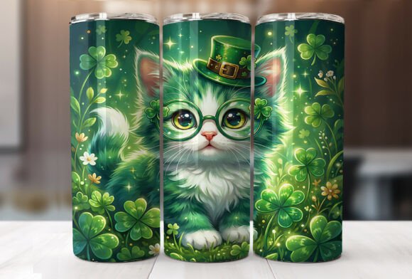 Green Clover Cat St Patricks Day Tumbler Graphics