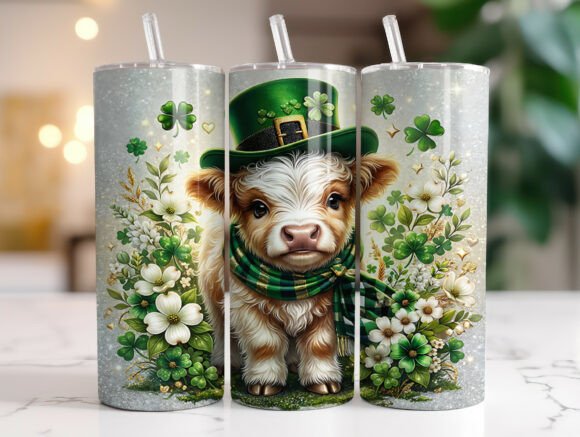 Highland Cow St Patrick Tumbler Wrap Graphics