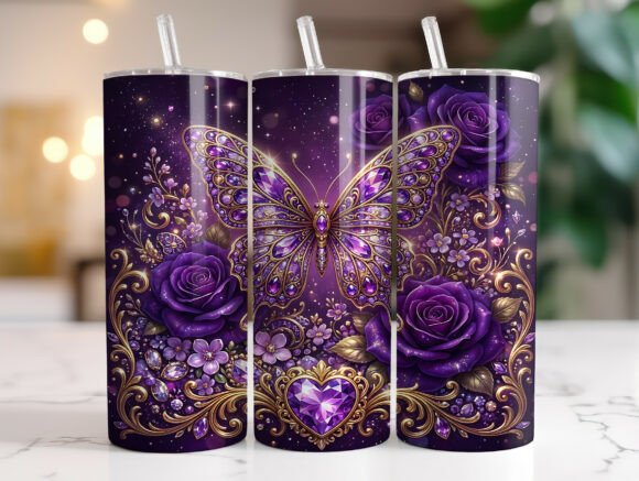 Luxury Purple Jewel Butterfly Tumbler Graphics