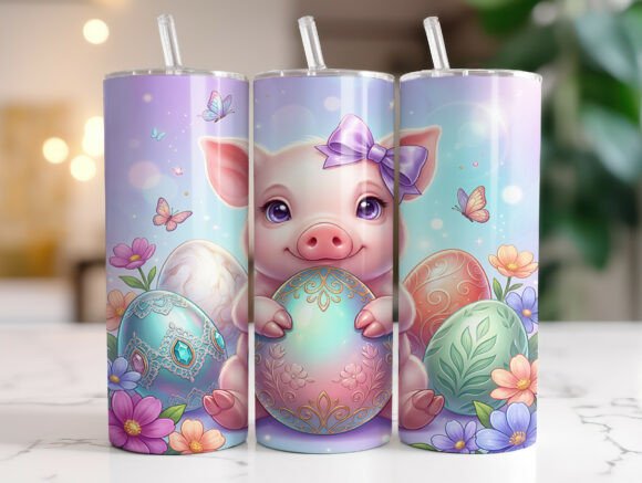 Pastel Easter Pig Eggs Tumbler Graphics