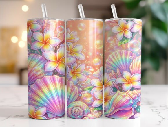 Pastel Seashell Plumeria 20oz Tumbler Graphics