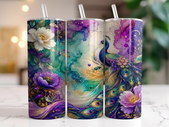 Peacock Floral Watercolor Tumbler Wraps Graphics Review