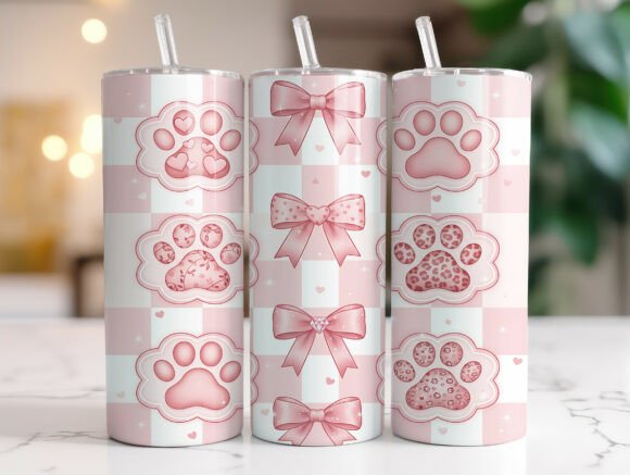 Pink Coquette Bow Dog Mom Tumbler Wraps & Graphics