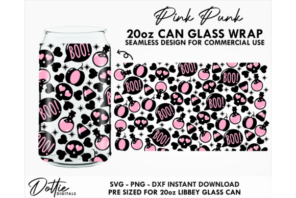 Punk Halloween 20oz Glass Can Wrap SVG