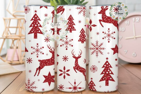 Red Glitter Winter Forest 20oz Tumbler Graphics and Tumbler Wraps
