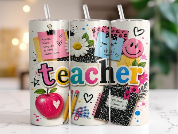 Retro Teacher 20oz Skinny Tumbler Wrap Graphics
