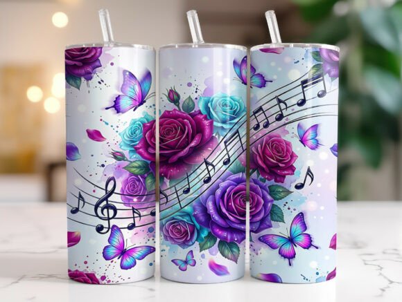 Rose Butterfly Music Notes 20oz Tumbler Graphics