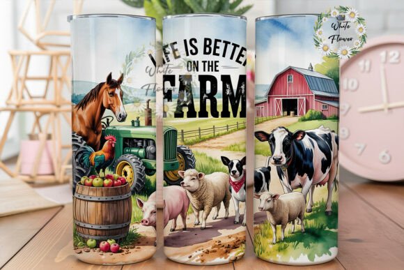 Rustic Farm Animals 20oz Tumbler Wrap Graphics