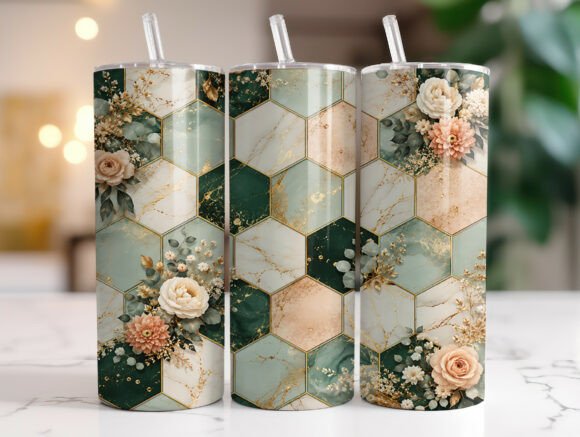 Sage Green Geometric Floral Tumbler Wrap for Small Business Graphics