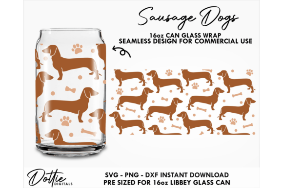 Sausage Dogs 16oz Glass Can Wrap SVG