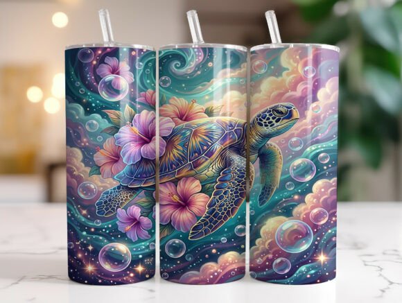 Sea Turtle Hibiscus 20oz Tumbler Wrap Graphics