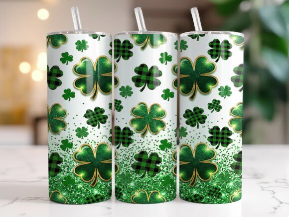 St Patricks Day Shamrock Glitter Tumbler Graphics