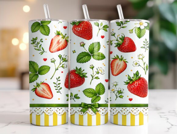 Strawberry Floral Pattern Tumbler Wrap Graphics