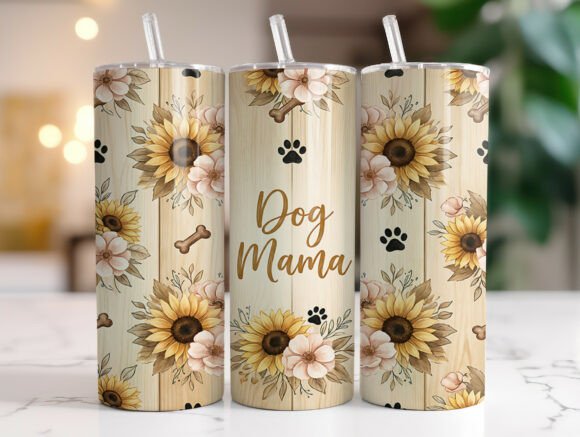 Sunflower Pawprint Dog Mama Tumbler Wrap