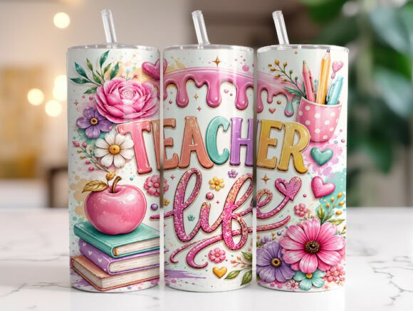 Teacher Life Floral Tumbler Wrap: Graphics for Branding