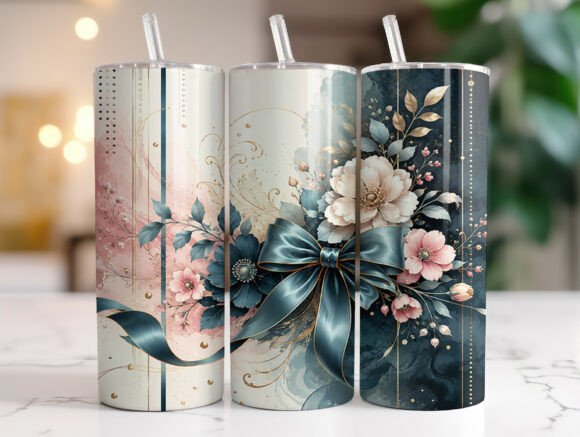 Teal Pink Coquette Floral Tumbler Wraps Graphics