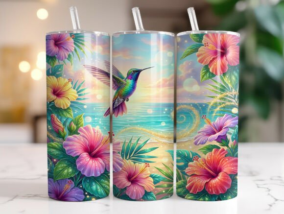 Tropical Hummingbird Floral Tumbler Wrap