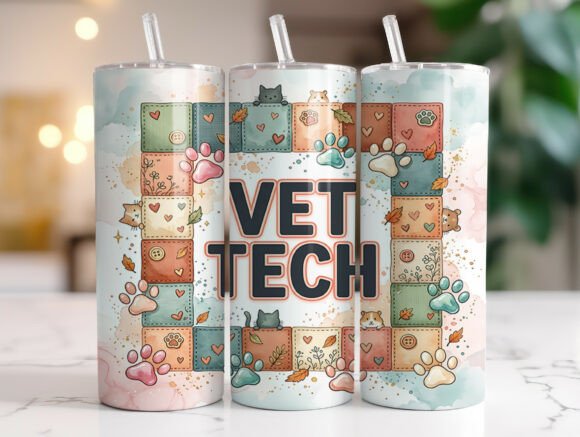 Vet Tech Tumbler Watercolor Paw Print Graphics