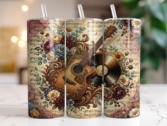 Vintage Guitar Music Tumbler Wraps Graphics Review