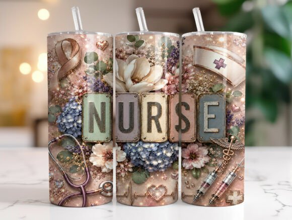 Vintage Nurse Floral Tumbler Wrap Graphics