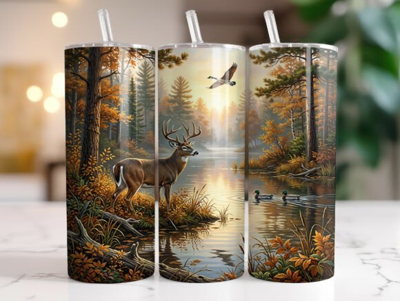 Whitetail Buck Forest Lake: Tumbler Wrap Graphics
