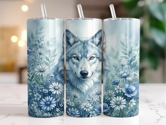 Wolf and Wildflowers Tumbler Wrap Graphics